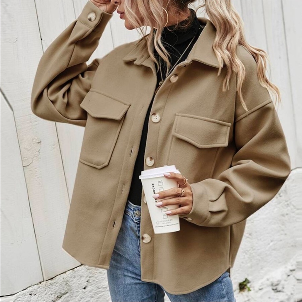 Boho brown boyfriend oversized button jacket shacket - Picture 9 of 15